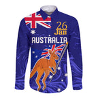 Proud To Be Australia Day Long Sleeve Button Shirt Kangaroo with Flag Color