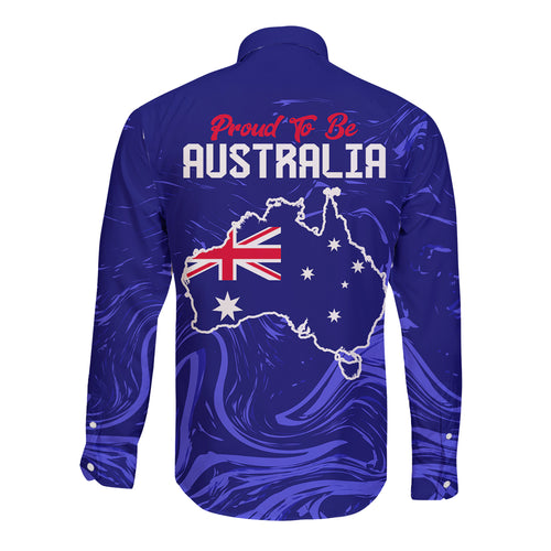 Proud To Be Australia Day Long Sleeve Button Shirt Kangaroo with Flag Color
