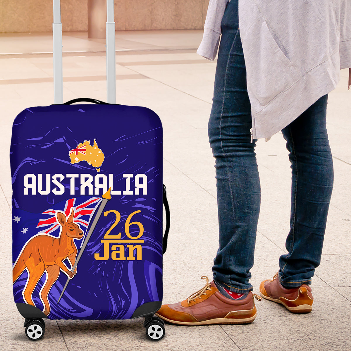 Proud To Be Australia Day Luggage Cover Kangaroo with Flag Color