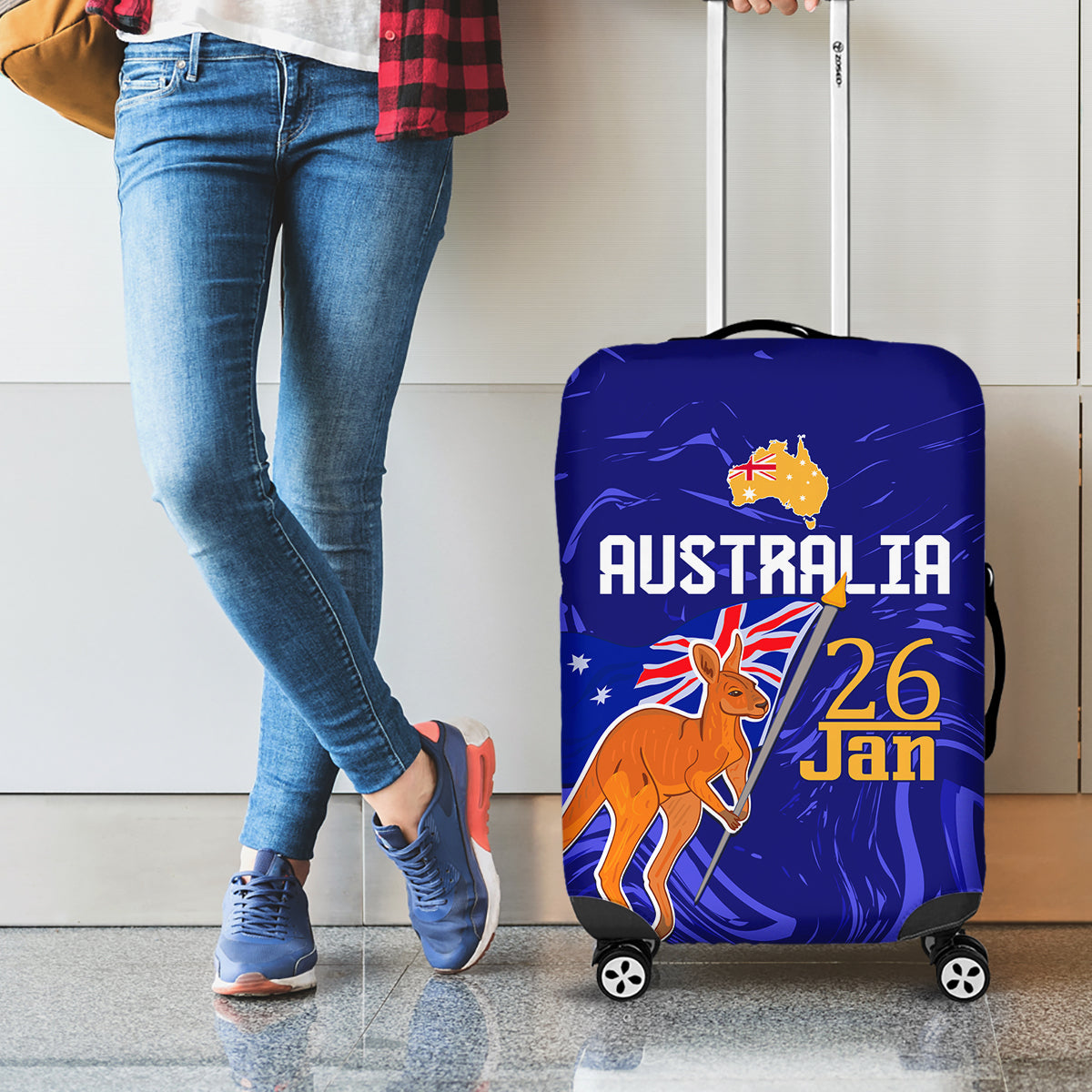 Proud To Be Australia Day Luggage Cover Kangaroo with Flag Color
