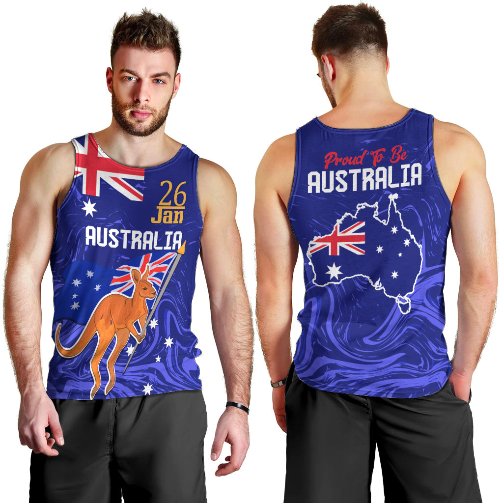 Proud To Be Australia Day Men Tank Top Kangaroo with Flag Color