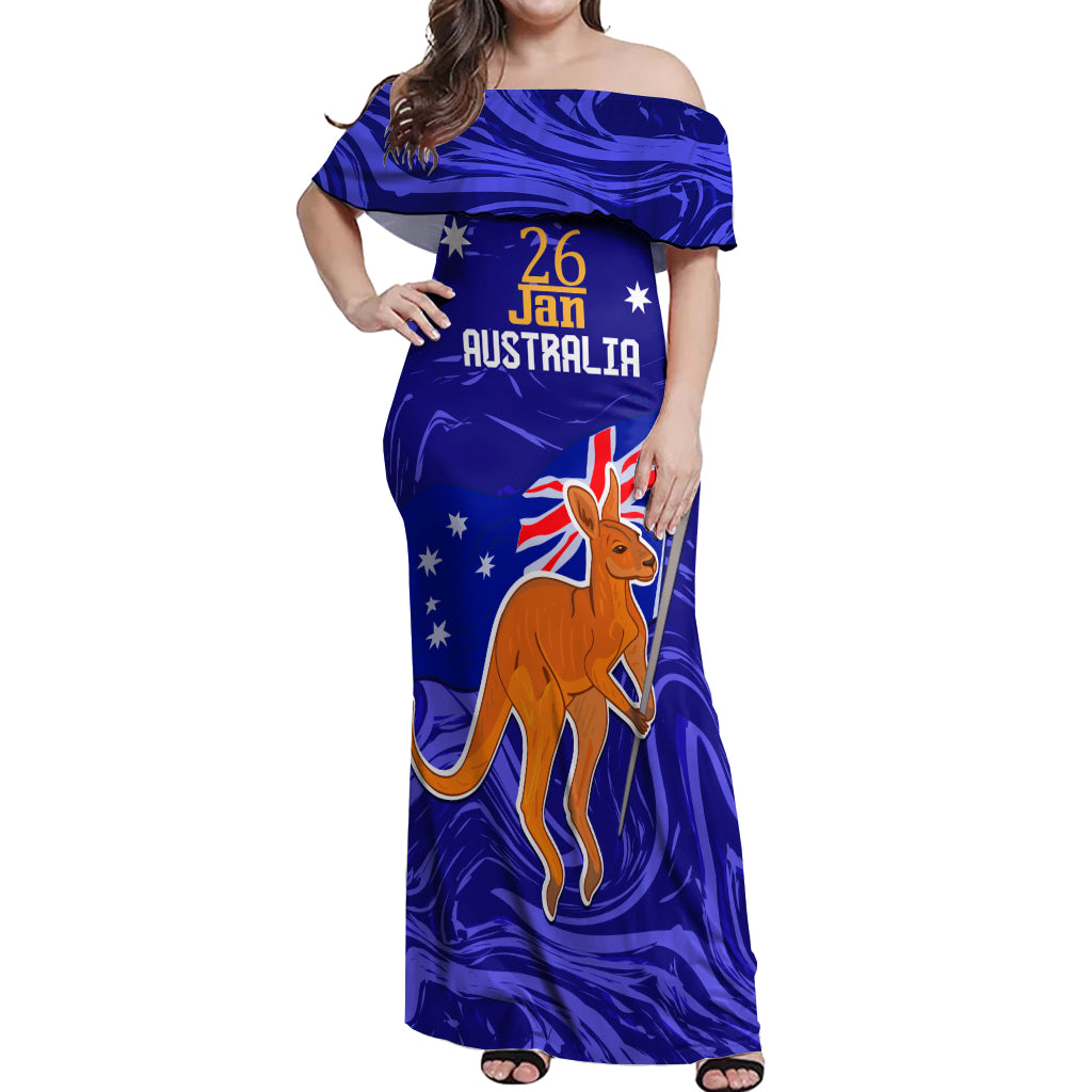 Proud To Be Australia Day Off Shoulder Maxi Dress Kangaroo with Flag Color