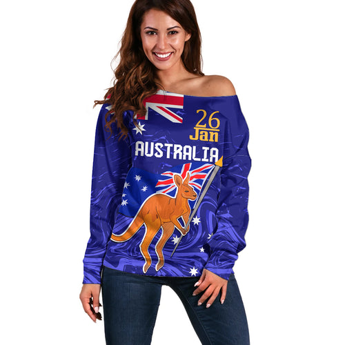 Proud To Be Australia Day Off Shoulder Sweater Kangaroo with Flag Color