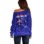 Proud To Be Australia Day Off Shoulder Sweater Kangaroo with Flag Color
