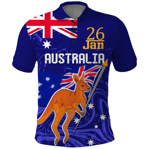 Proud To Be Australia Day Polo Shirt Kangaroo with Flag Color