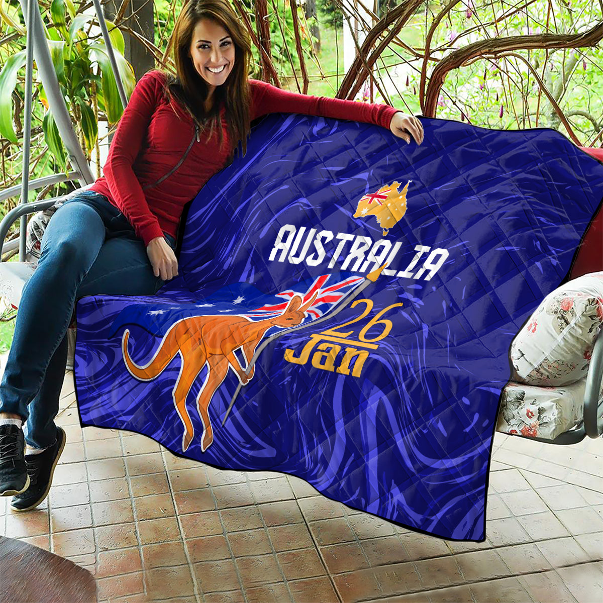 Proud To Be Australia Day Quilt Kangaroo with Flag Color