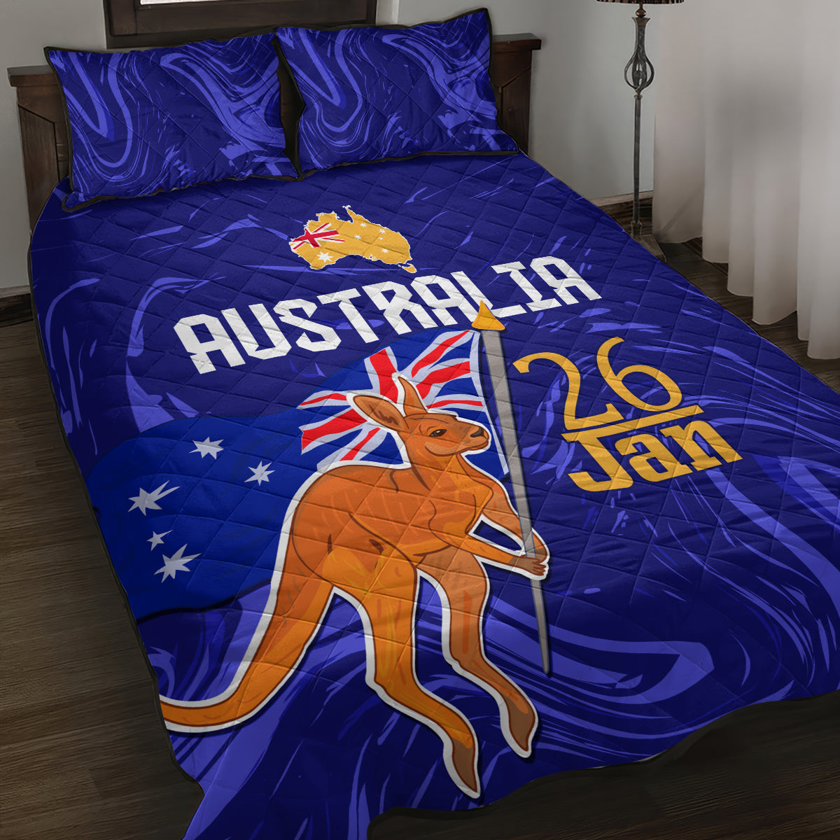 Proud To Be Australia Day Quilt Bed Set Kangaroo with Flag Color