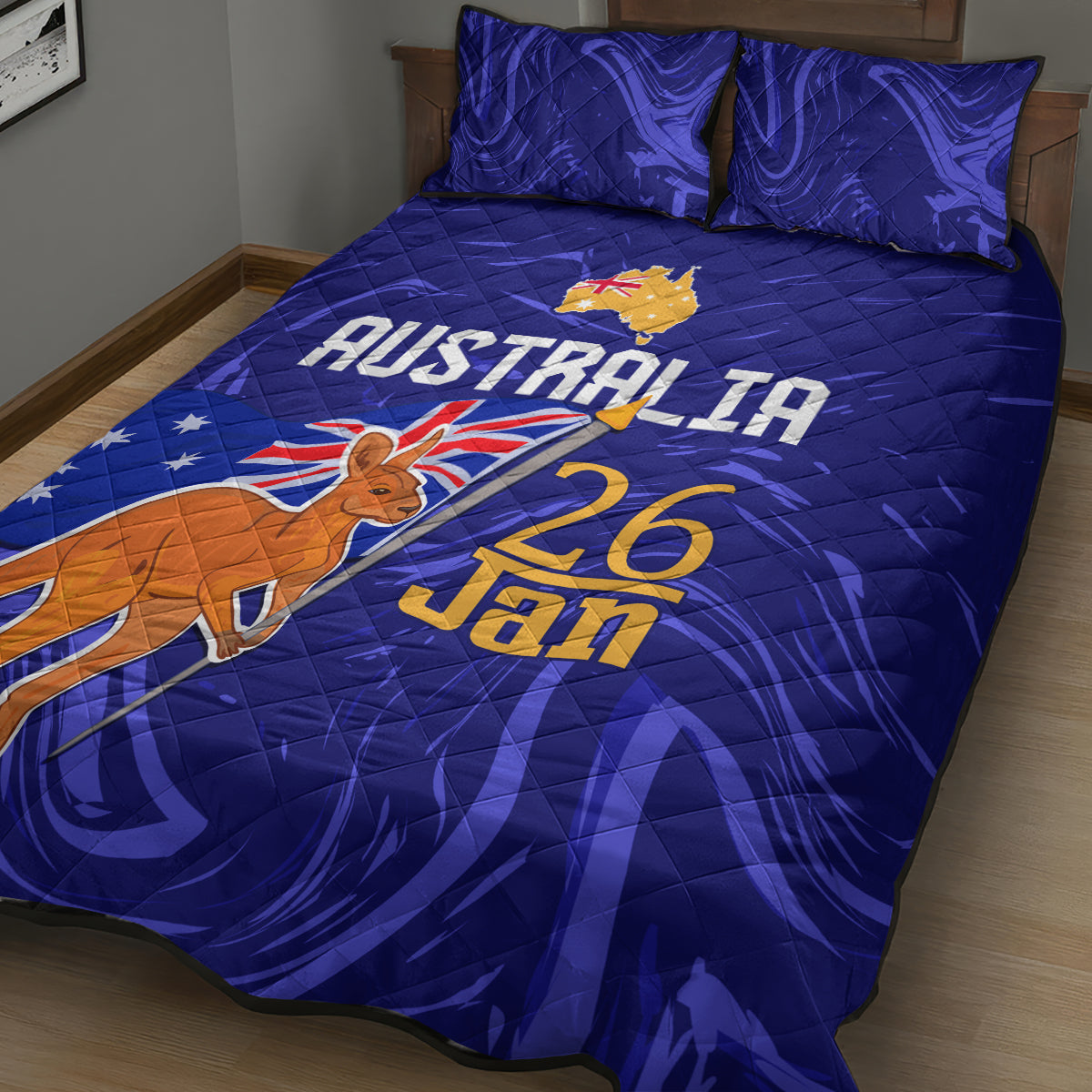 Proud To Be Australia Day Quilt Bed Set Kangaroo with Flag Color