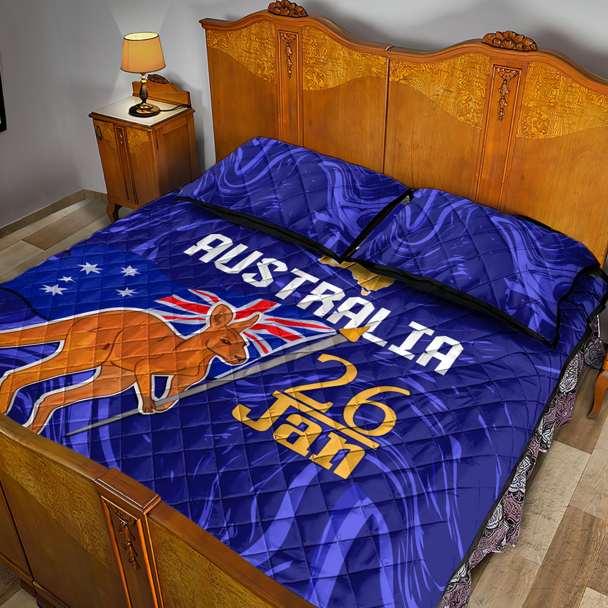 Proud To Be Australia Day Quilt Bed Set Kangaroo with Flag Color
