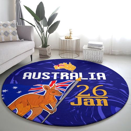 Proud To Be Australia Day Round Carpet Kangaroo with Flag Color