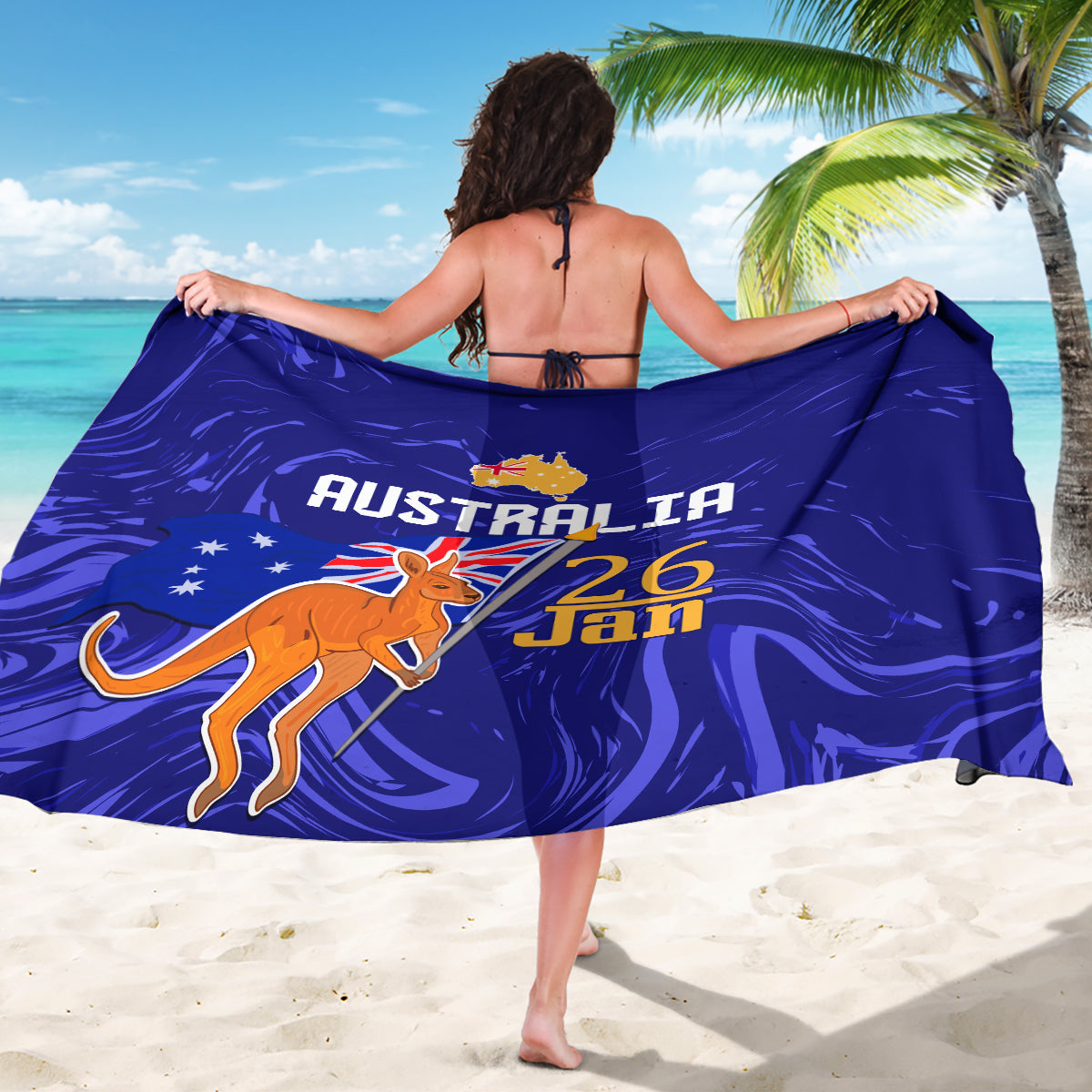 Proud To Be Australia Day Sarong Kangaroo with Flag Color