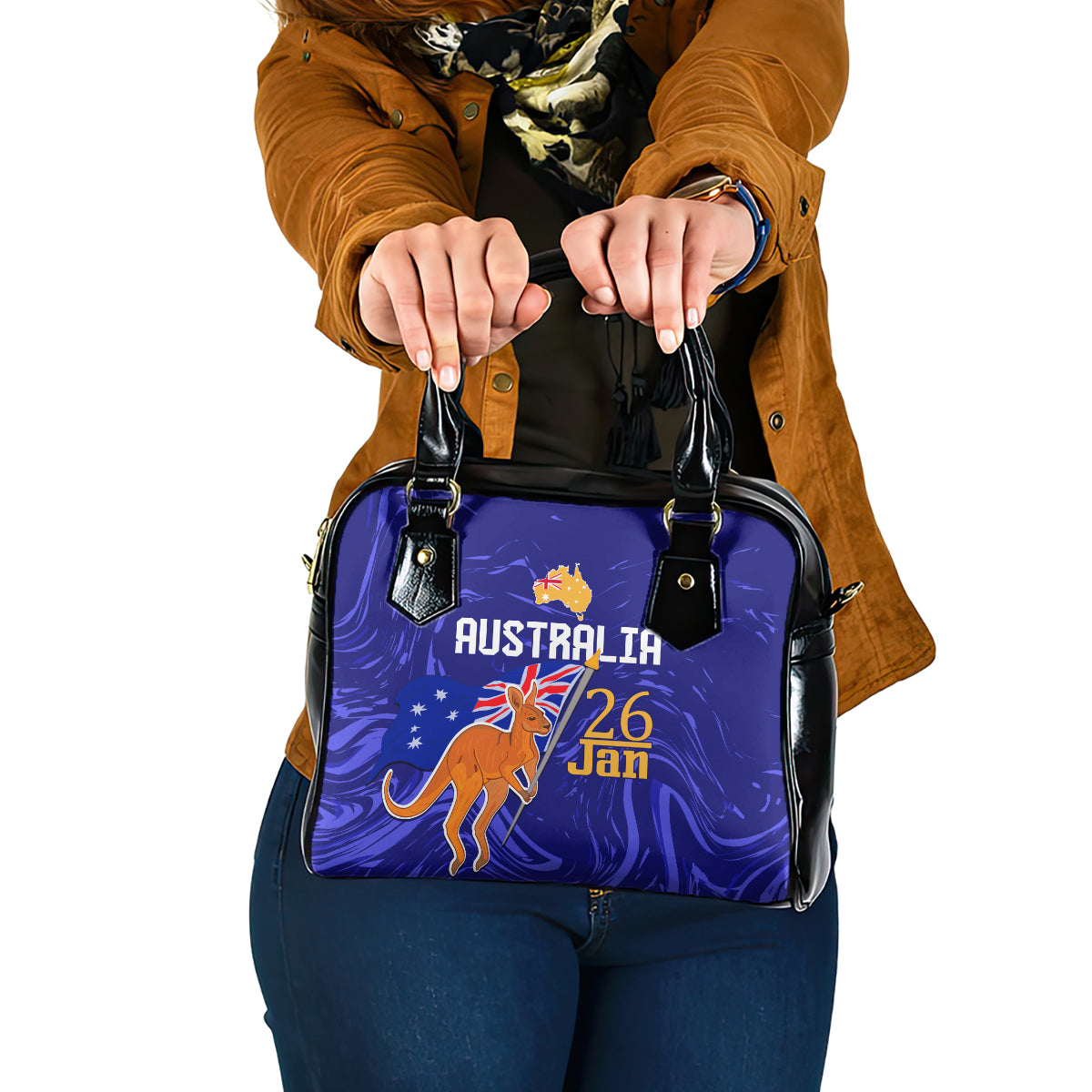 Proud To Be Australia Day Shoulder Handbag Kangaroo with Flag Color