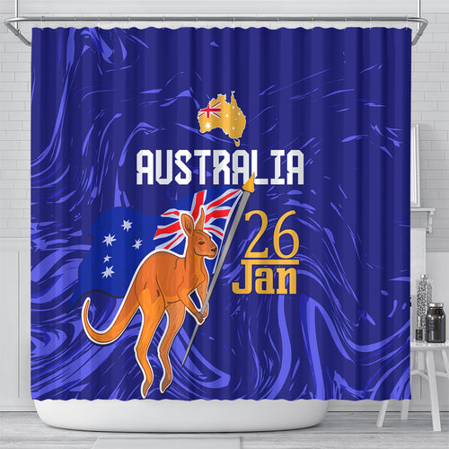Proud To Be Australia Day Shower Curtain Kangaroo with Flag Color