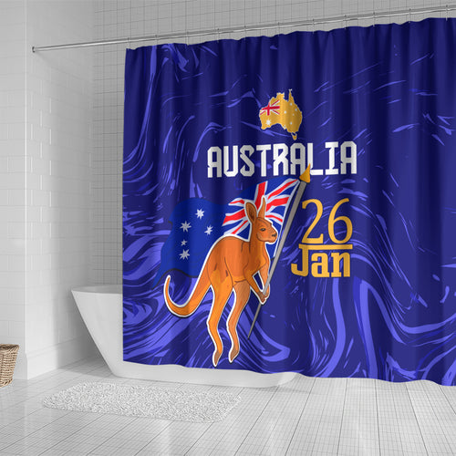 Proud To Be Australia Day Shower Curtain Kangaroo with Flag Color