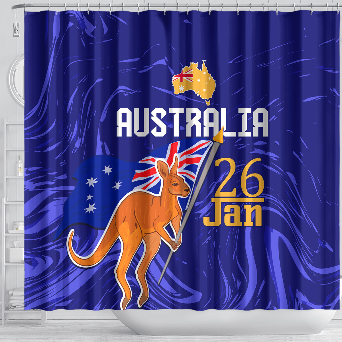 Proud To Be Australia Day Shower Curtain Kangaroo with Flag Color