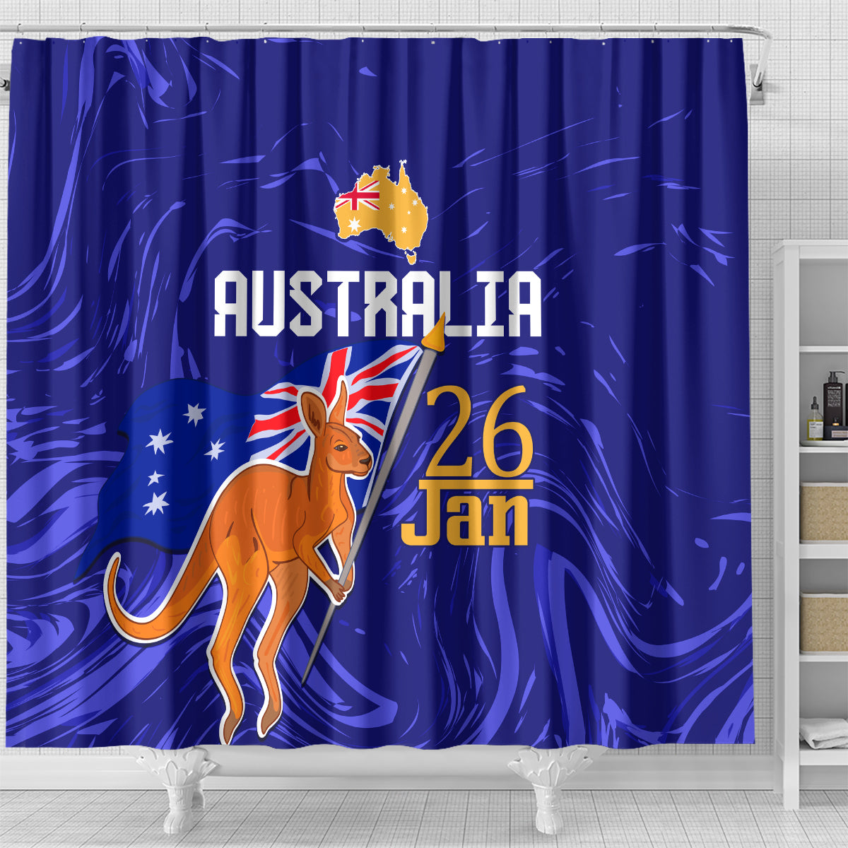 Proud To Be Australia Day Shower Curtain Kangaroo with Flag Color