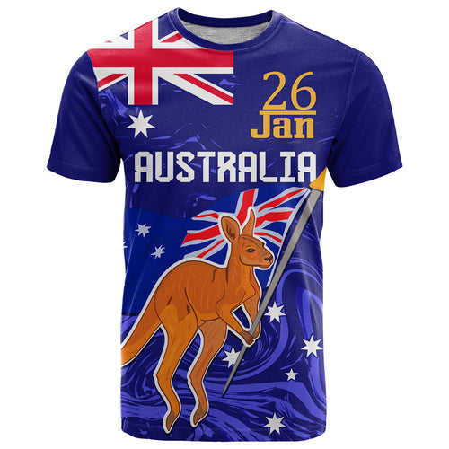 Proud To Be Australia Day T Shirt Kangaroo with Flag Color