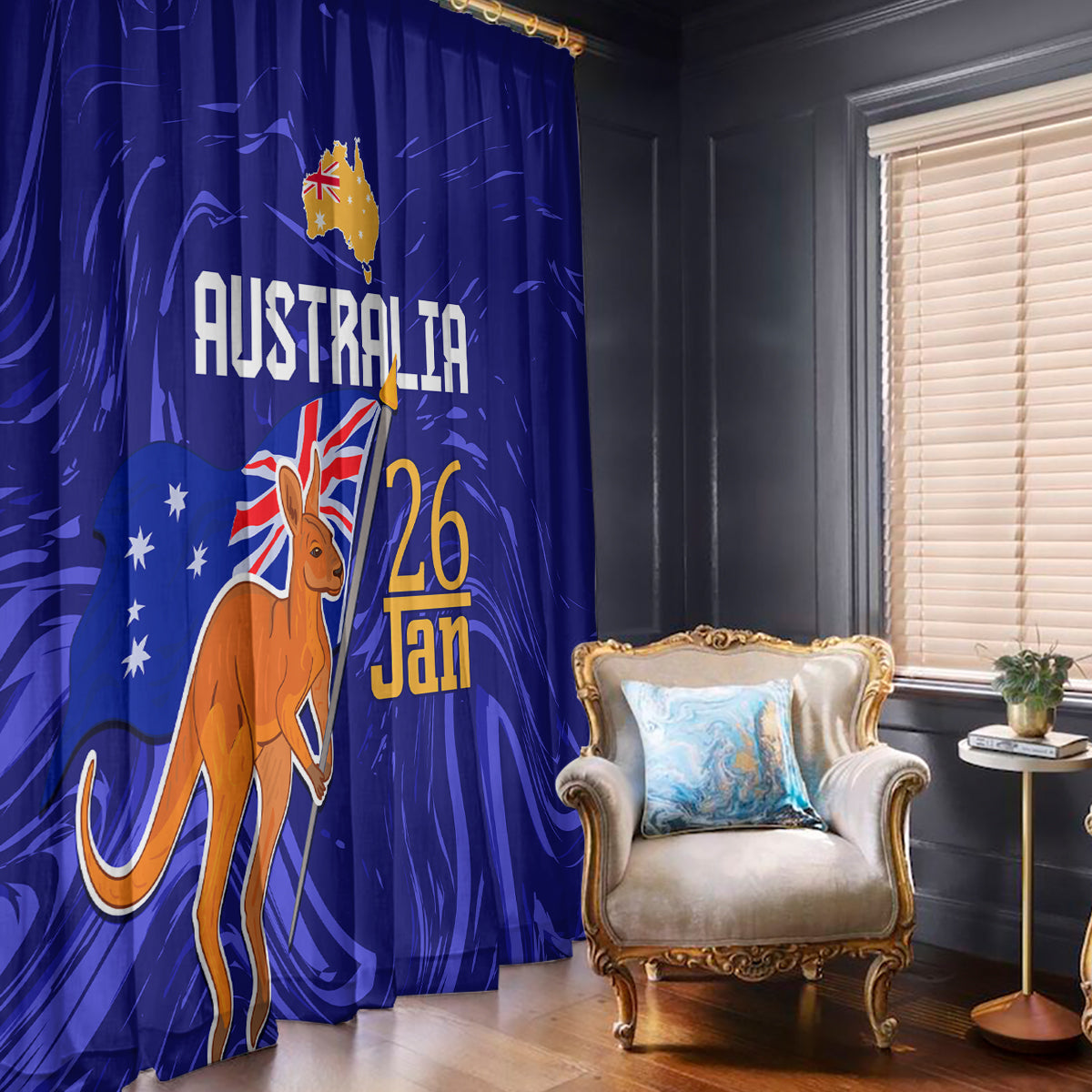 Proud To Be Australia Day Window Curtain Kangaroo with Flag Color