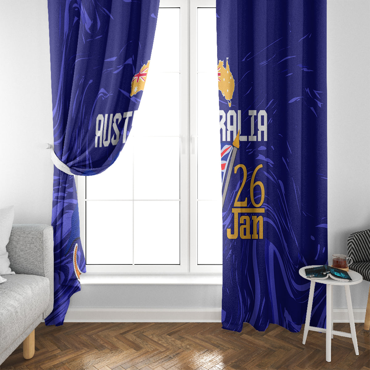 Proud To Be Australia Day Window Curtain Kangaroo with Flag Color