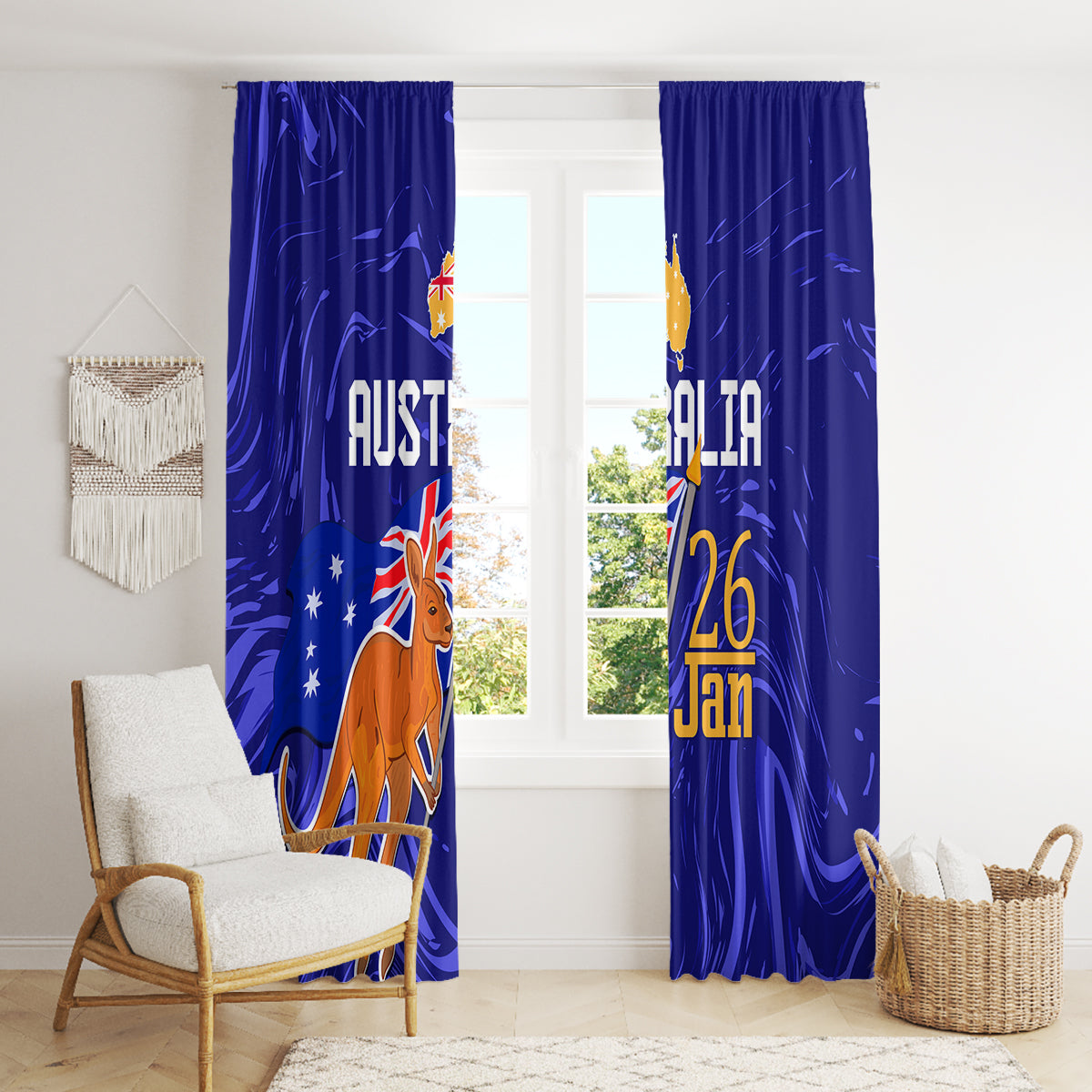 Proud To Be Australia Day Window Curtain Kangaroo with Flag Color