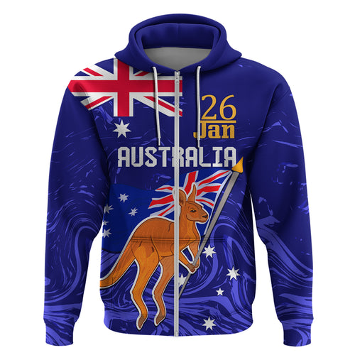 Proud To Be Australia Day Zip Hoodie Kangaroo with Flag Color