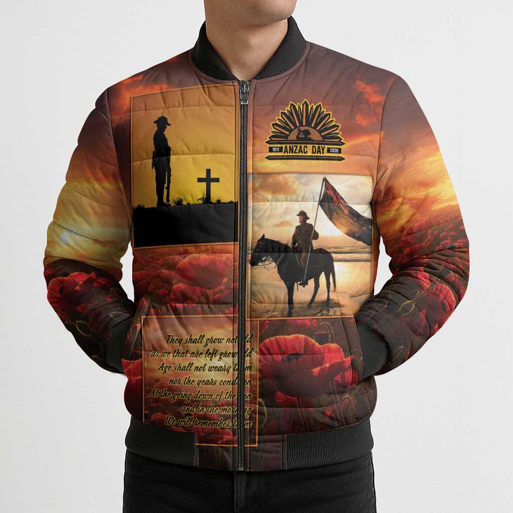 ANZAC Day Film Reel Lest We Forget Bomber Puffer Jacket Australia NZ Memorial
