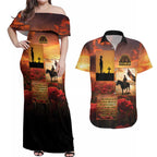 ANZAC Day Film Reel Lest We Forget Couples Matching Off Shoulder Maxi Dress and Hawaiian Shirt Australia NZ Memorial