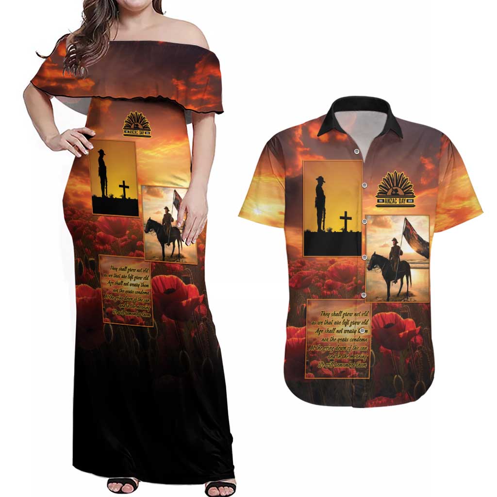 ANZAC Day Film Reel Lest We Forget Couples Matching Off Shoulder Maxi Dress and Hawaiian Shirt Australia NZ Memorial