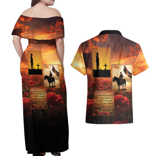ANZAC Day Film Reel Lest We Forget Couples Matching Off Shoulder Maxi Dress and Hawaiian Shirt Australia NZ Memorial