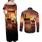 ANZAC Day Film Reel Lest We Forget Couples Matching Off Shoulder Maxi Dress and Long Sleeve Button Shirt Australia NZ Memorial