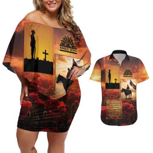 ANZAC Day Film Reel Lest We Forget Couples Matching Off Shoulder Short Dress and Hawaiian Shirt Australia NZ Memorial