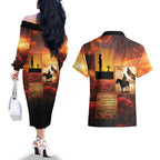 ANZAC Day Film Reel Lest We Forget Couples Matching Off The Shoulder Long Sleeve Dress and Hawaiian Shirt Australia NZ Memorial