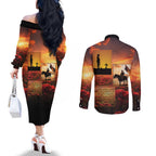 ANZAC Day Film Reel Lest We Forget Couples Matching Off The Shoulder Long Sleeve Dress and Long Sleeve Button Shirt Australia NZ Memorial