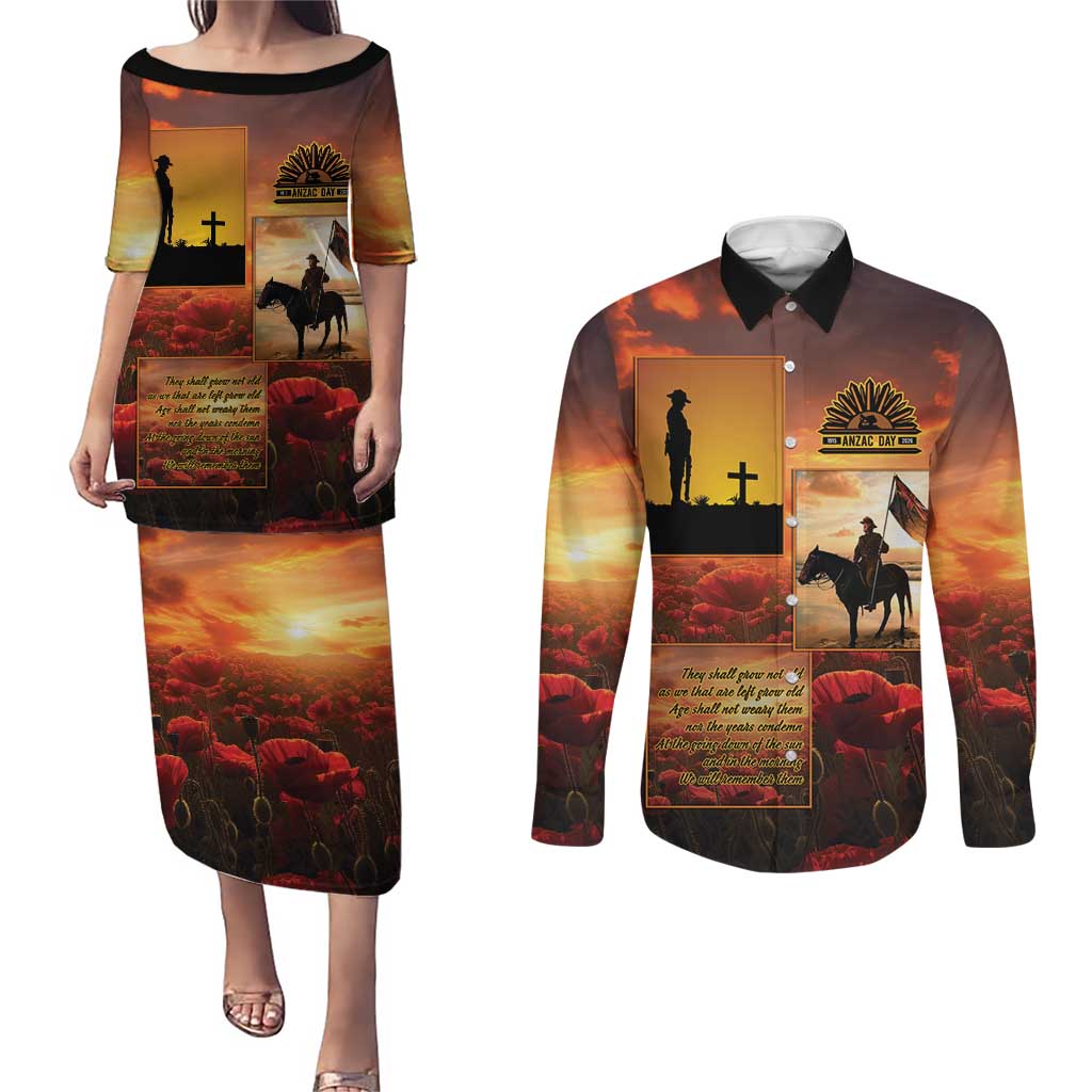 ANZAC Day Film Reel Lest We Forget Couples Matching Puletasi and Long Sleeve Button Shirt Australia NZ Memorial