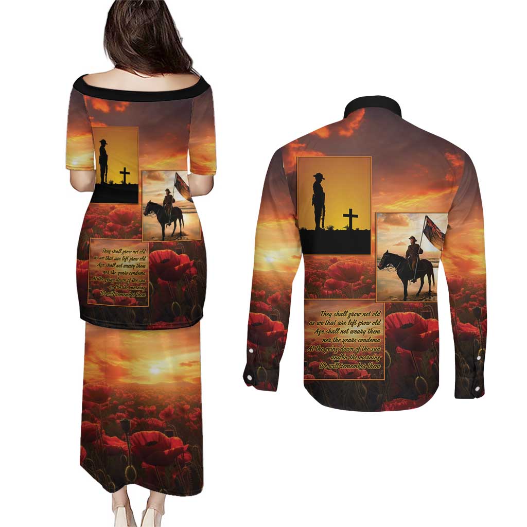 ANZAC Day Film Reel Lest We Forget Couples Matching Puletasi and Long Sleeve Button Shirt Australia NZ Memorial