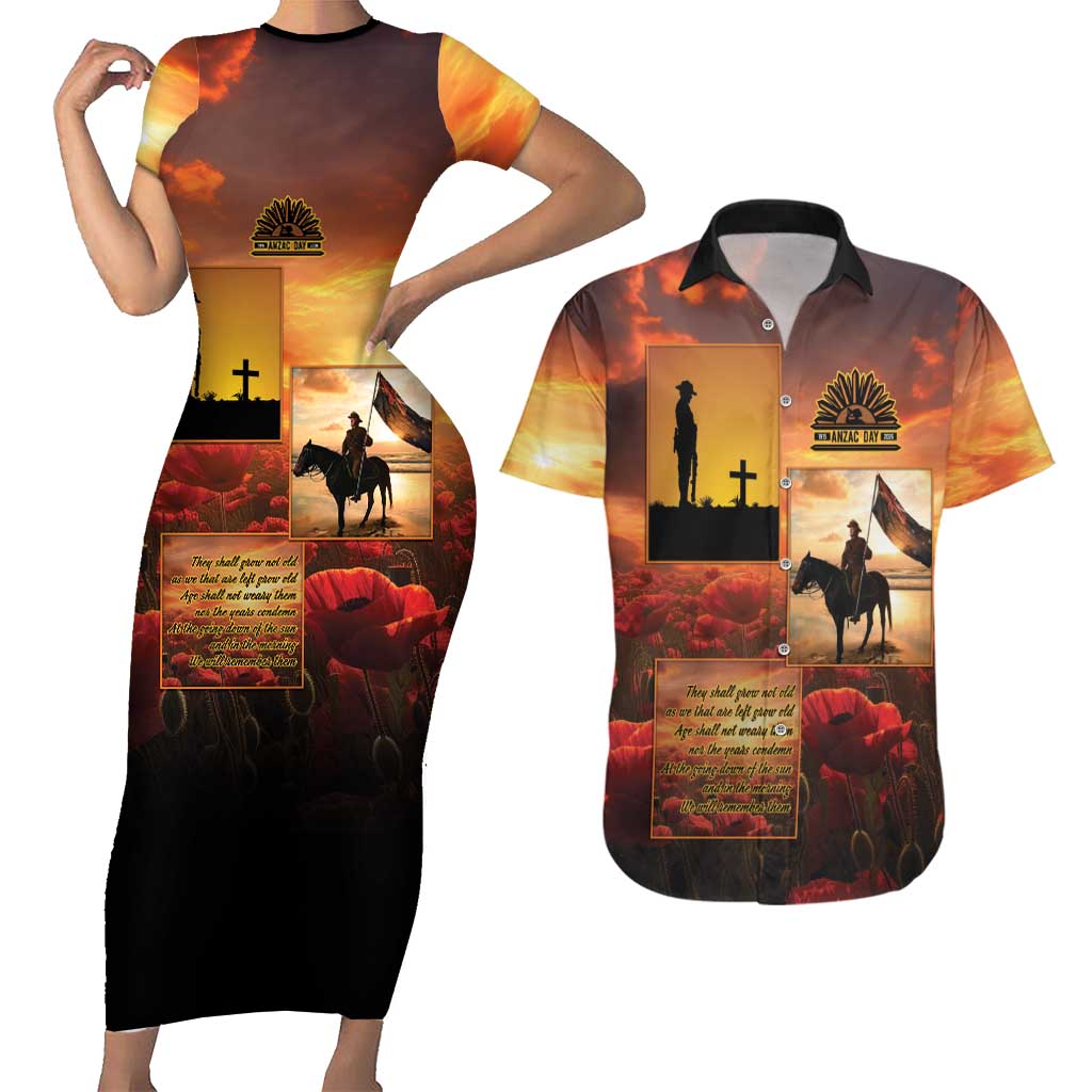 ANZAC Day Film Reel Lest We Forget Couples Matching Short Sleeve Bodycon Dress and Hawaiian Shirt Australia NZ Memorial