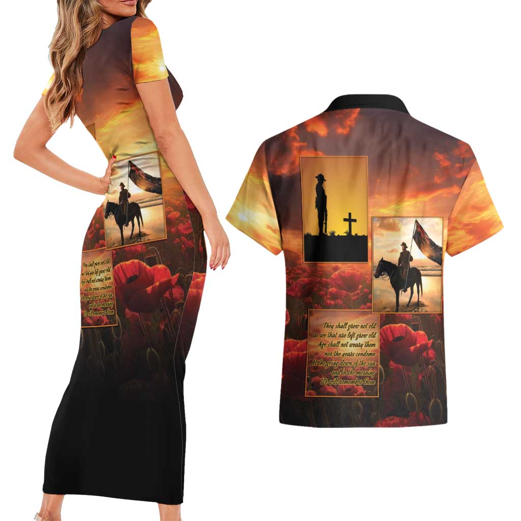 ANZAC Day Film Reel Lest We Forget Couples Matching Short Sleeve Bodycon Dress and Hawaiian Shirt Australia NZ Memorial