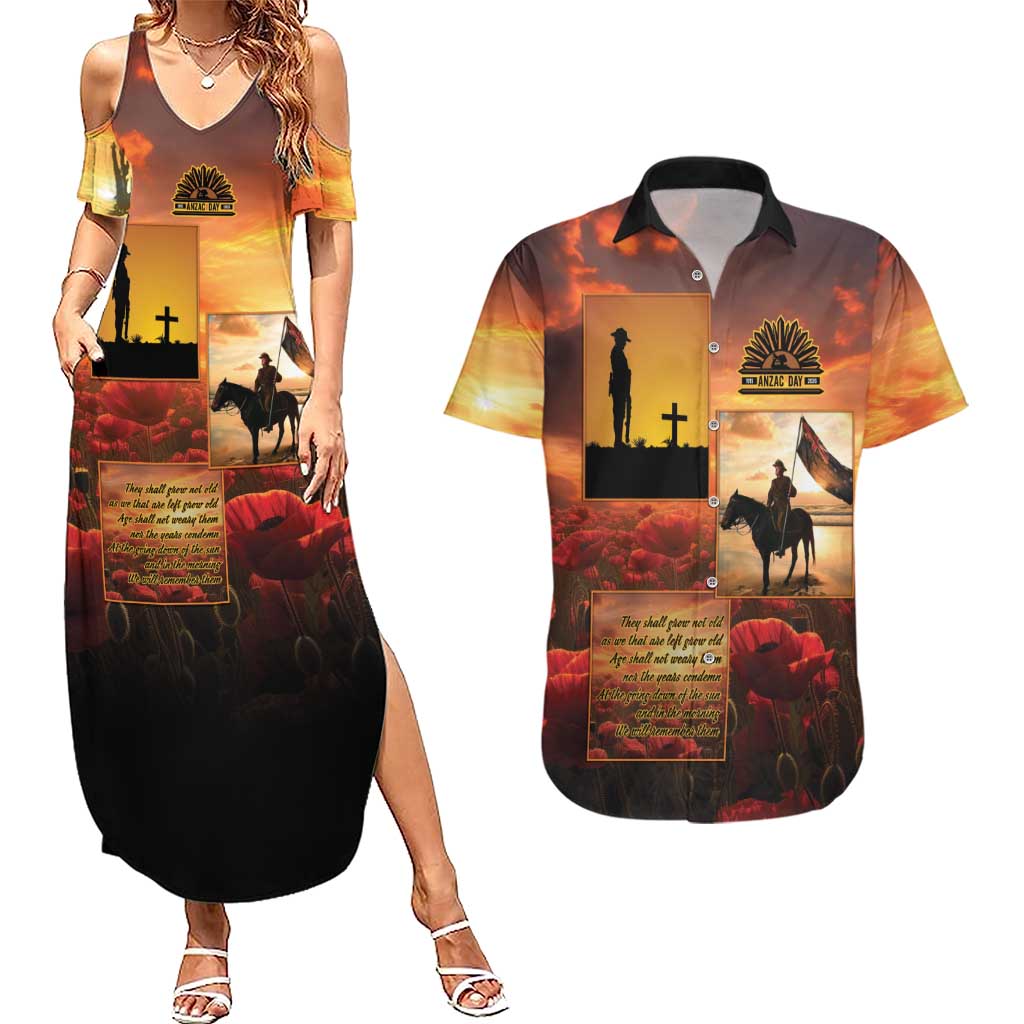 ANZAC Day Film Reel Lest We Forget Couples Matching Summer Maxi Dress and Hawaiian Shirt Australia NZ Memorial