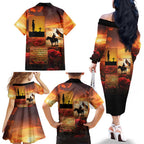 ANZAC Day Film Reel Lest We Forget Family Matching Off The Shoulder Long Sleeve Dress and Hawaiian Shirt Australia NZ Memorial