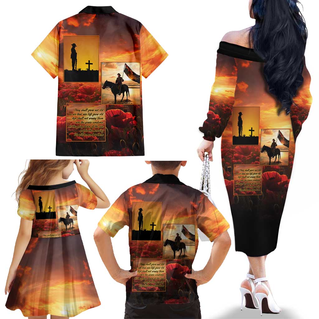 ANZAC Day Film Reel Lest We Forget Family Matching Off The Shoulder Long Sleeve Dress and Hawaiian Shirt Australia NZ Memorial