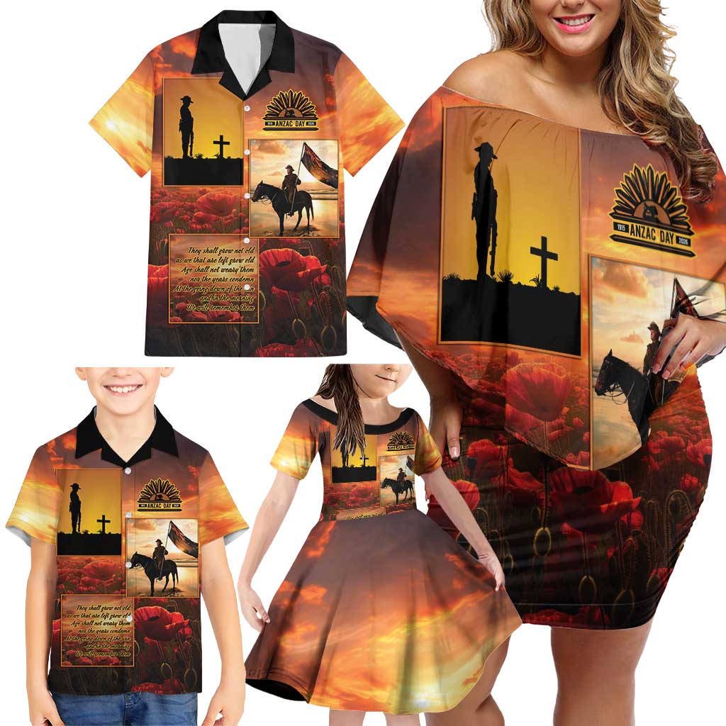 ANZAC Day Film Reel Lest We Forget Family Matching Off Shoulder Short Dress and Hawaiian Shirt Australia NZ Memorial