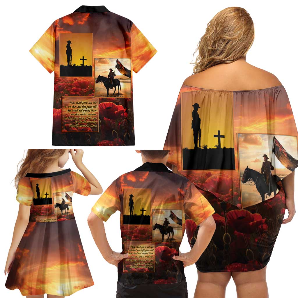 ANZAC Day Film Reel Lest We Forget Family Matching Off Shoulder Short Dress and Hawaiian Shirt Australia NZ Memorial