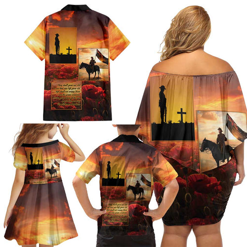ANZAC Day Film Reel Lest We Forget Family Matching Off Shoulder Short Dress and Hawaiian Shirt Australia NZ Memorial