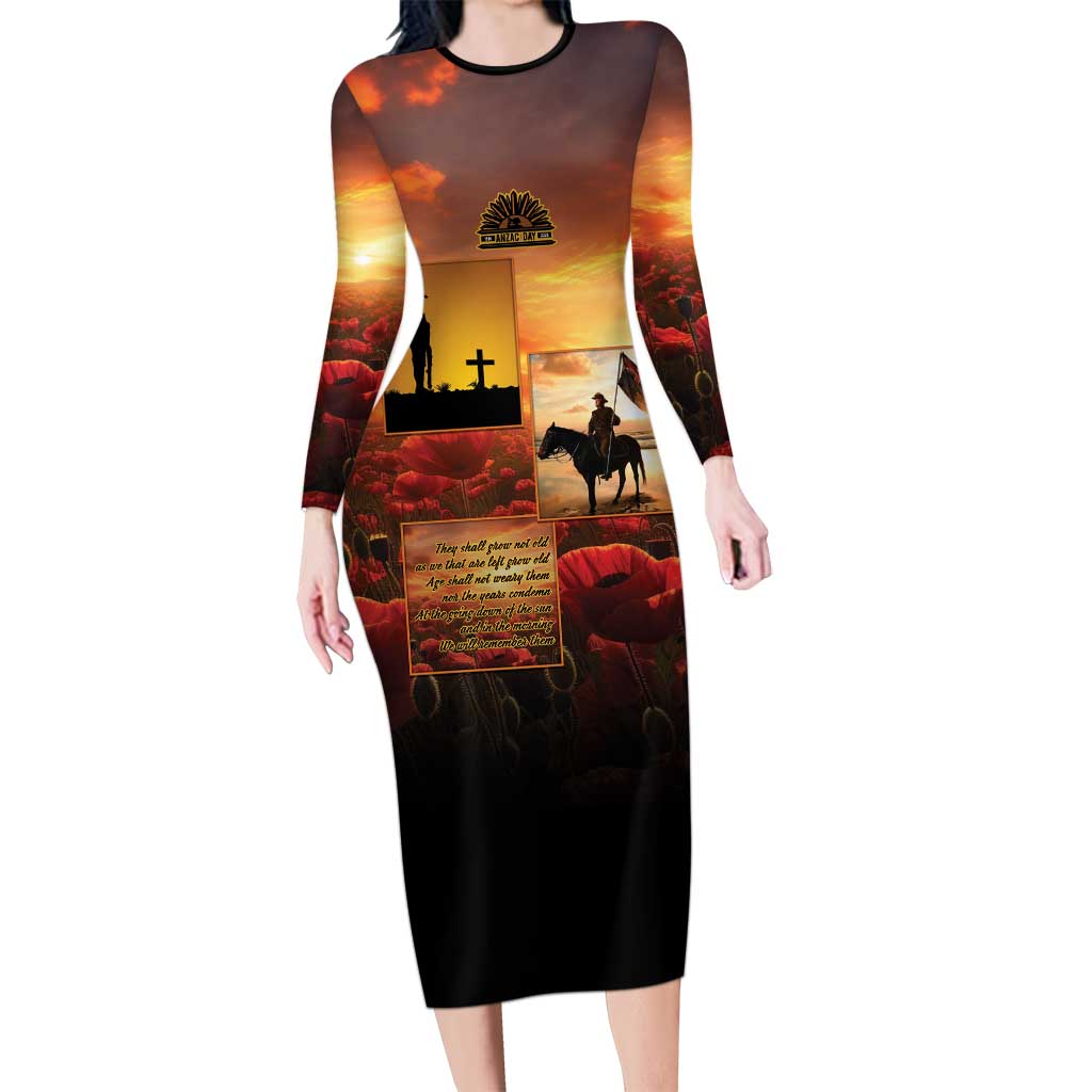 ANZAC Day Film Reel Lest We Forget Long Sleeve Bodycon Dress Australia NZ Memorial