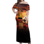 ANZAC Day Film Reel Lest We Forget Off Shoulder Maxi Dress Australia NZ Memorial