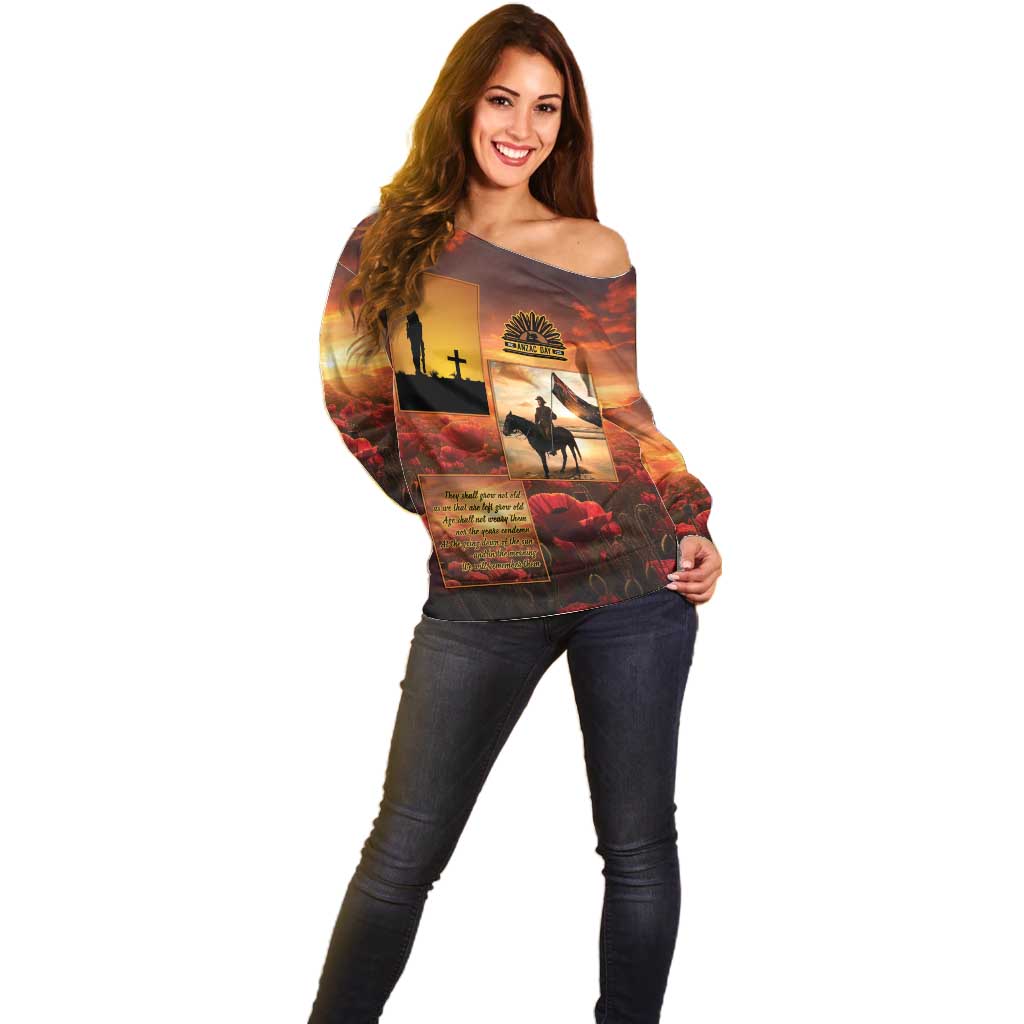 ANZAC Day Film Reel Lest We Forget Off Shoulder Sweater Australia NZ Memorial