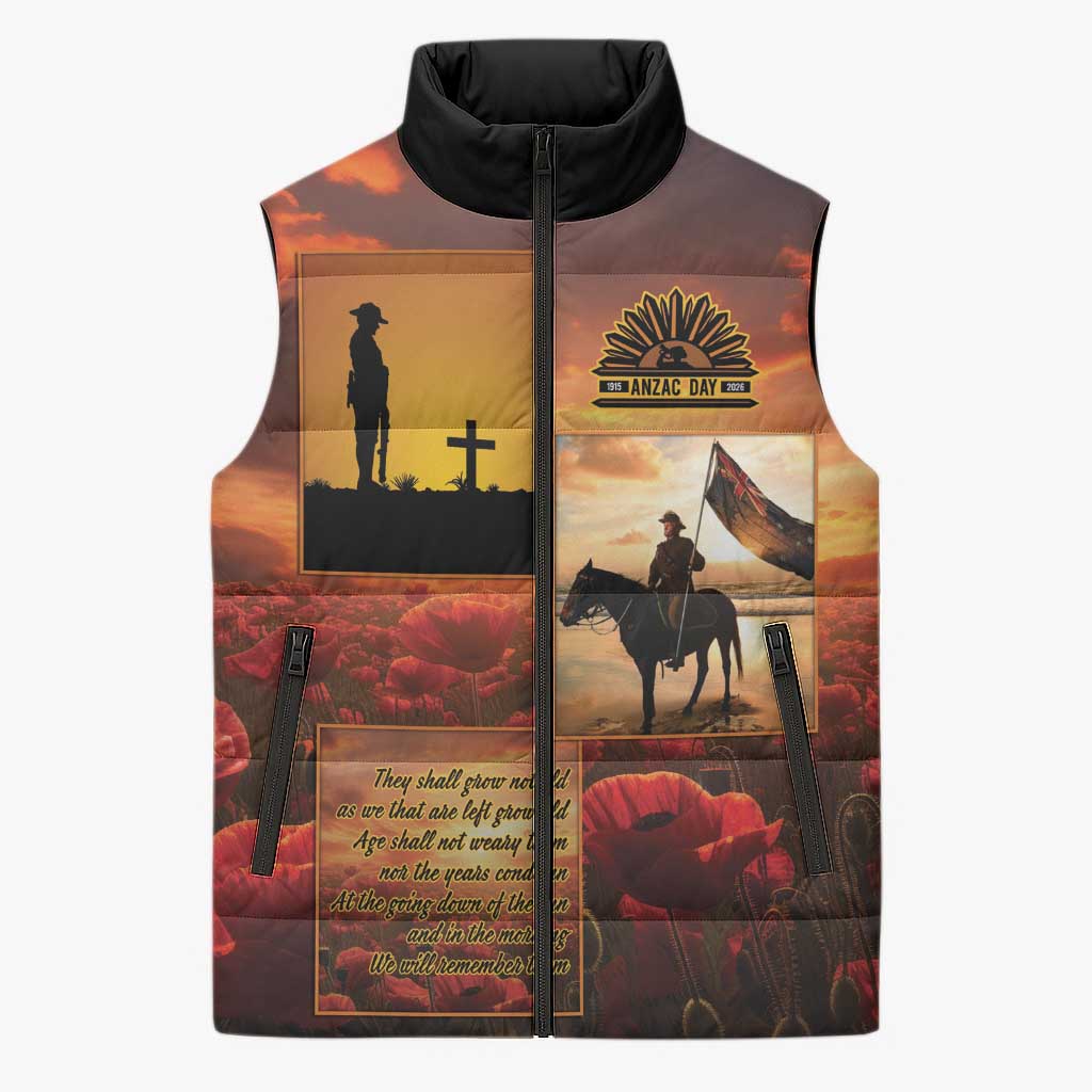 ANZAC Day Film Reel Lest We Forget Sleeveless Puffer Jacket Australia NZ Memorial