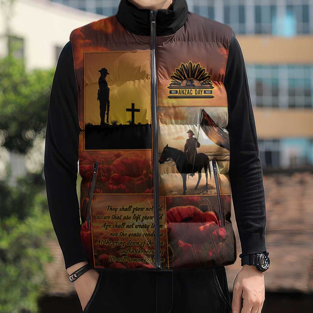 ANZAC Day Film Reel Lest We Forget Sleeveless Puffer Jacket Australia NZ Memorial