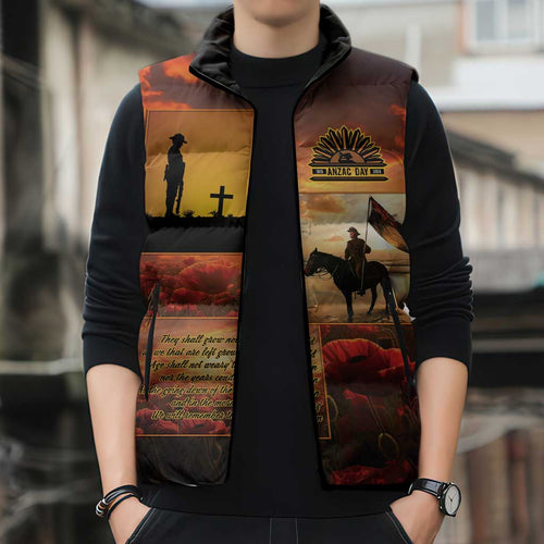 ANZAC Day Film Reel Lest We Forget Sleeveless Puffer Jacket Australia NZ Memorial