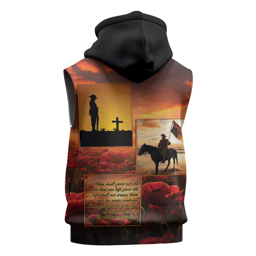 ANZAC Day Film Reel Lest We Forget Sleeveless Zip Hoodie Australia NZ Memorial